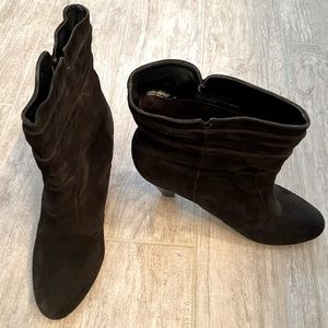Slouchy black suede Franco Sarto boots.